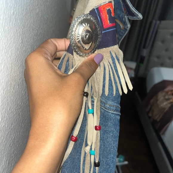 Vintage Fringed Jordache Blue Jean Stitched Jacket - Picture 9 of 12